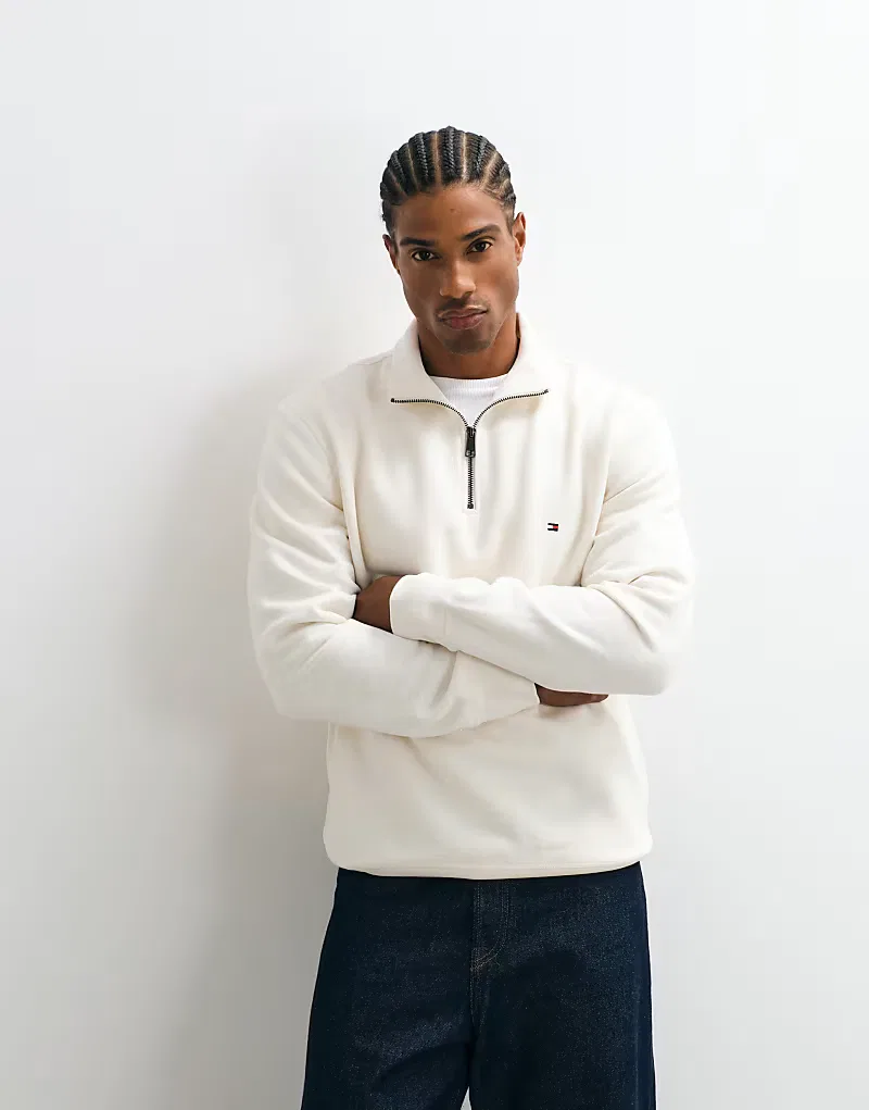 Толстовка Tommy Hilfiger с логотипом в виде флага, на молнии до середины груди, кремовый — фото 3