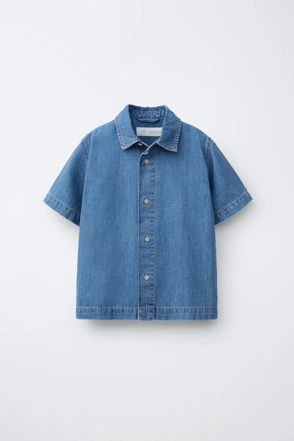 Джинсовая рубашка с хлопком и льном ZARA, Blue