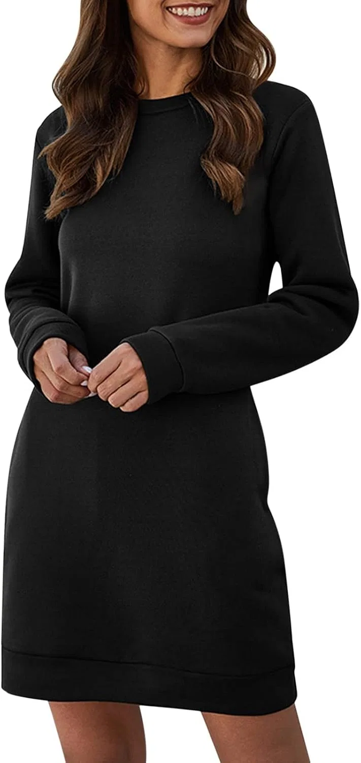 Женское мини-платье из флиса с карманами, Black