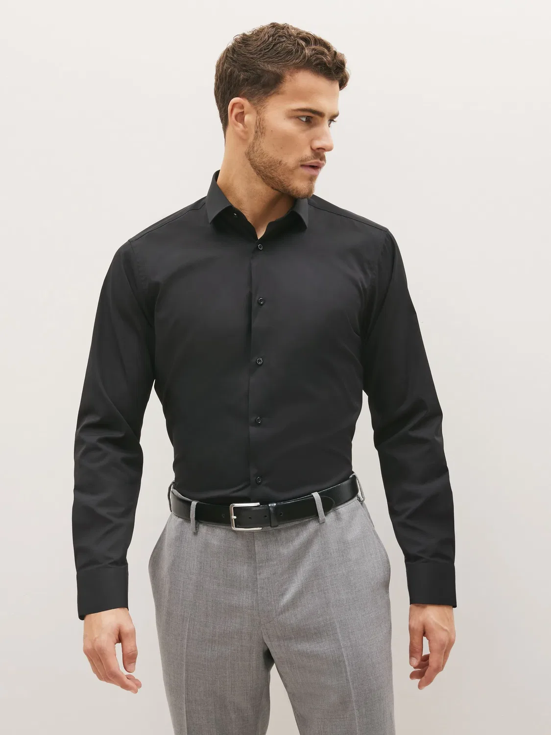 Рубашка Slim Fit, двойная манжета Next, черный — фото 3