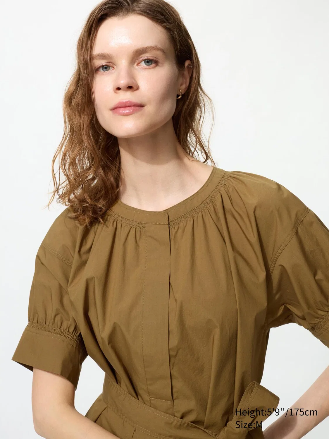 Платье Uniqlo с объемными рукавами, светло-голубой — фото 4