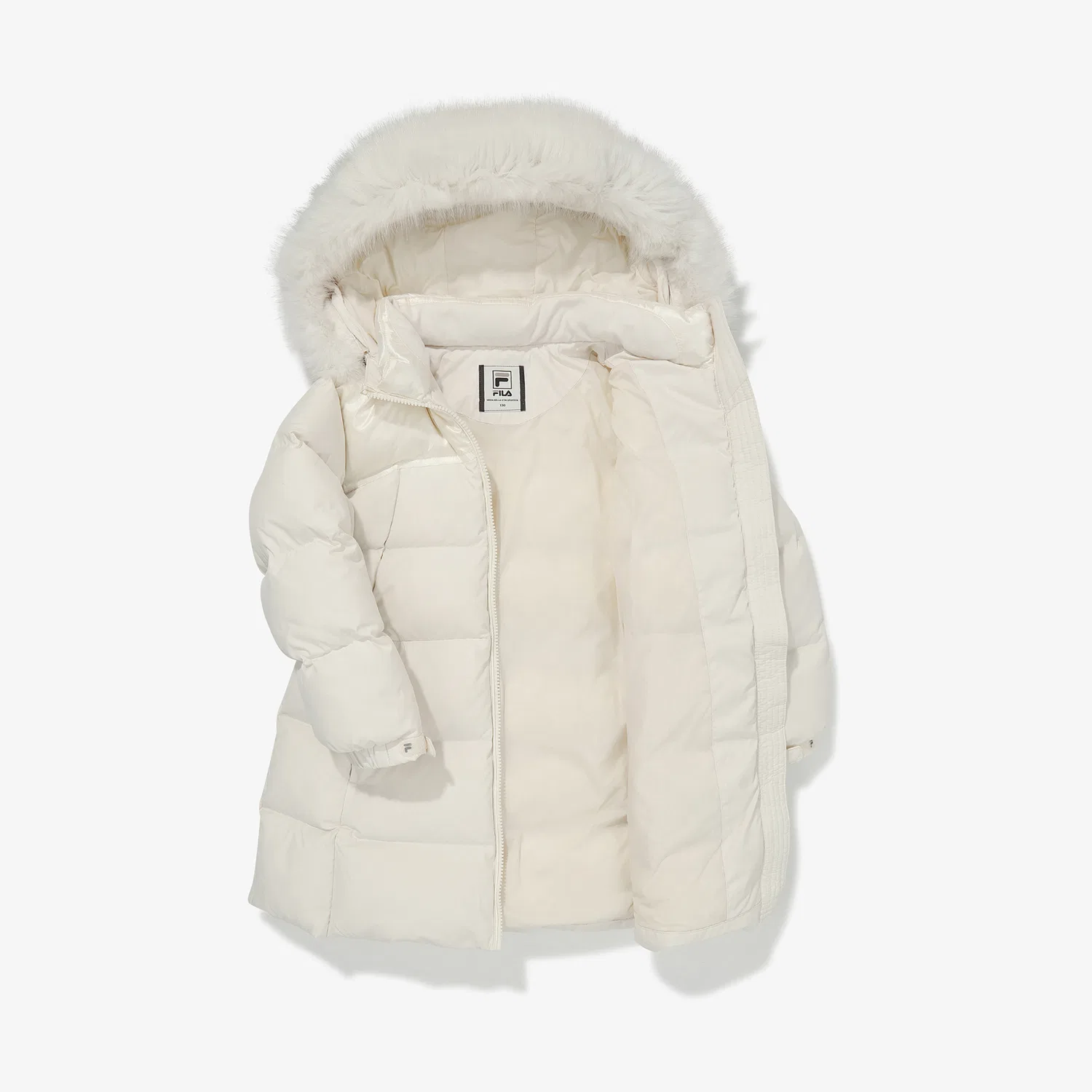Детский длинный пуховик с поясом бежевый от Fila Kids — фото 3