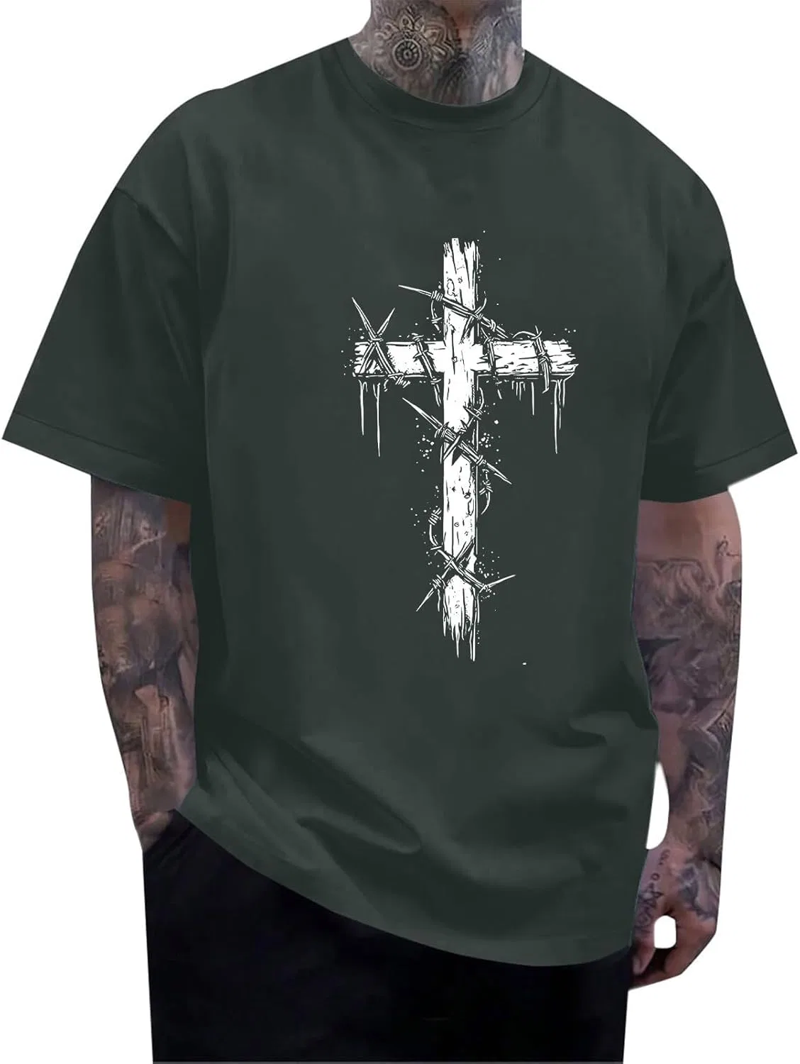 Мужская футболка с принтом креста Vintage Faith, Dark Gray