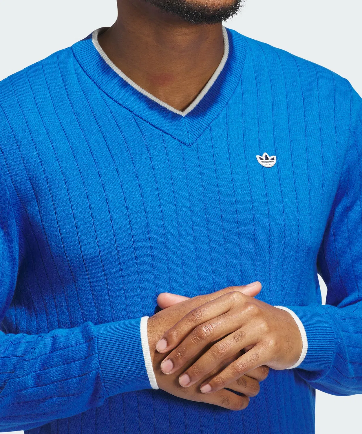Мужской свитер из кашемира с V-образным вырезом Adidas Original Golf, Cobalt Blue — фото 4