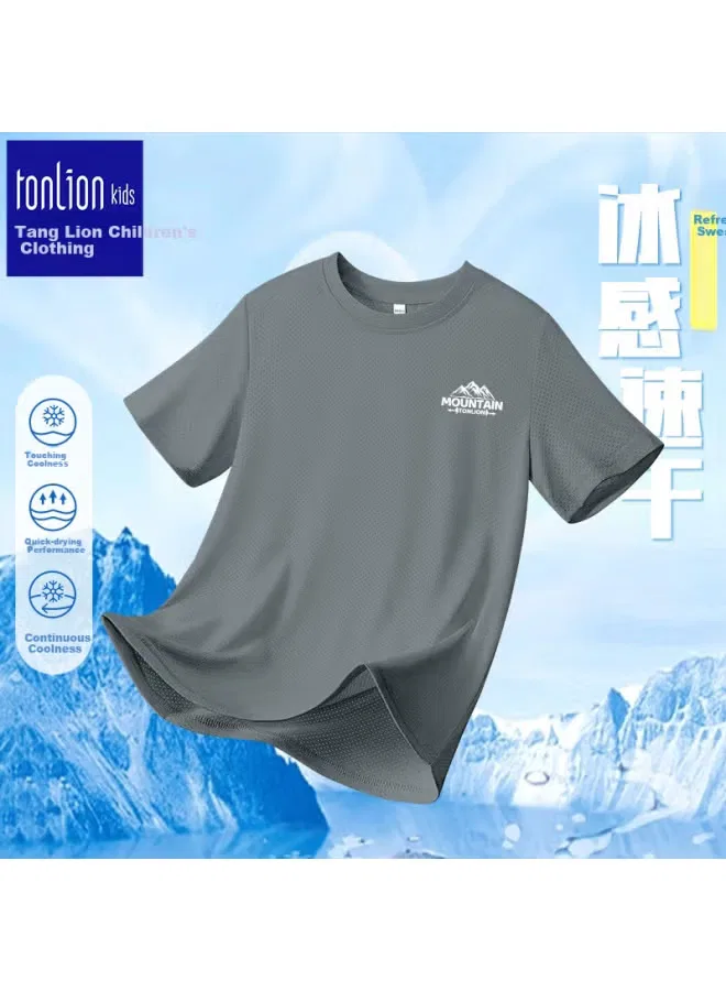 Футболка с коротким рукавом и сетчатой вставкой Tonlion Kids, серая