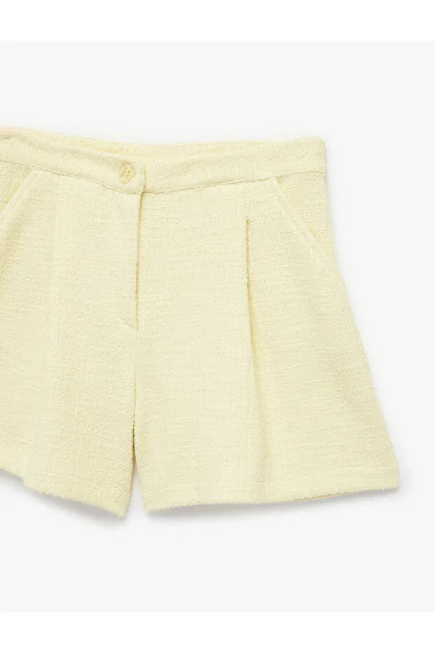 Детские шорты для девочек твидовые Pile detailed tweed mini shorts with pockets Koton, Yellow — фото 4