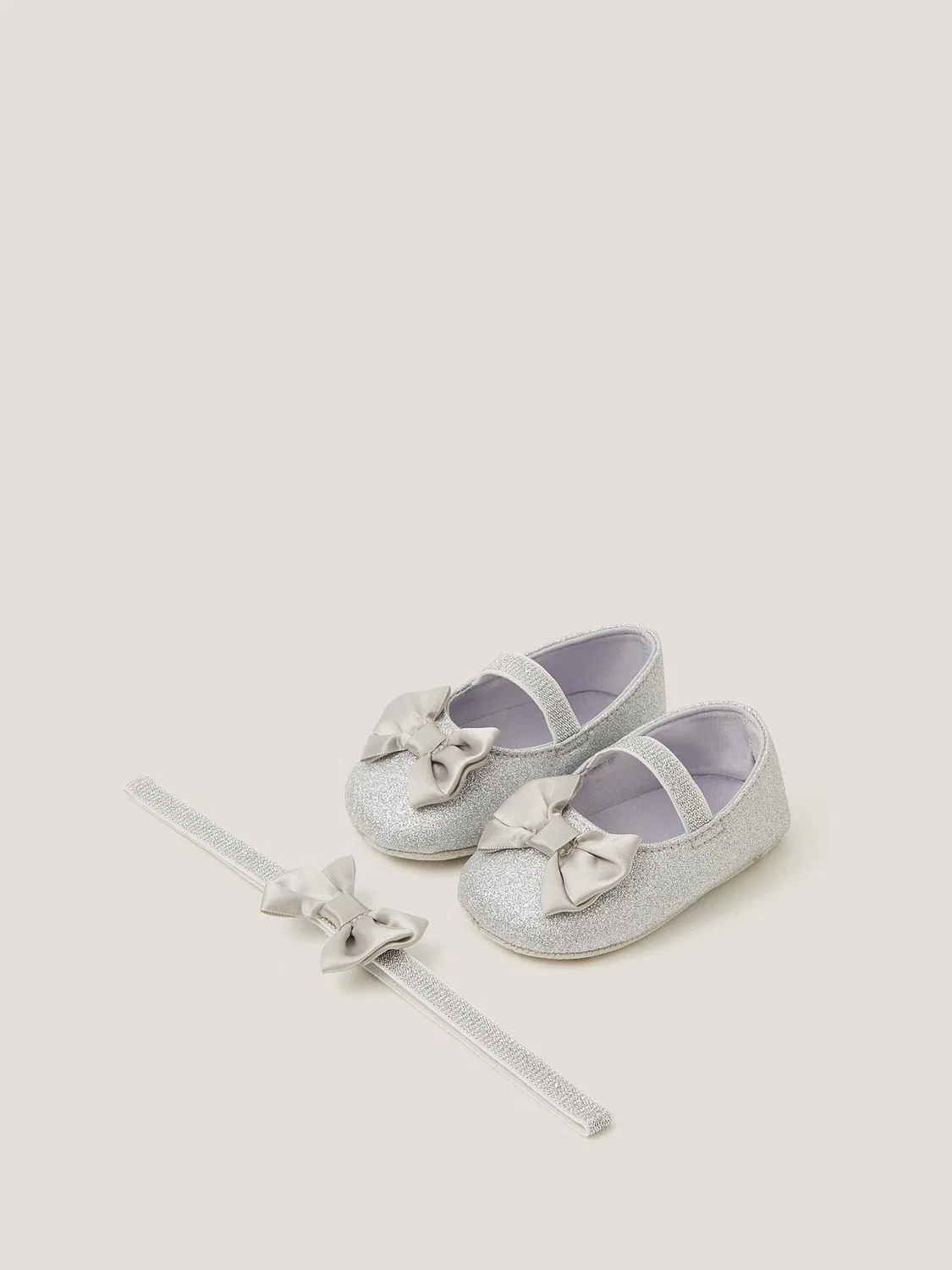 Пинетки и повязка на голову, с блестками Monsoon, Silver