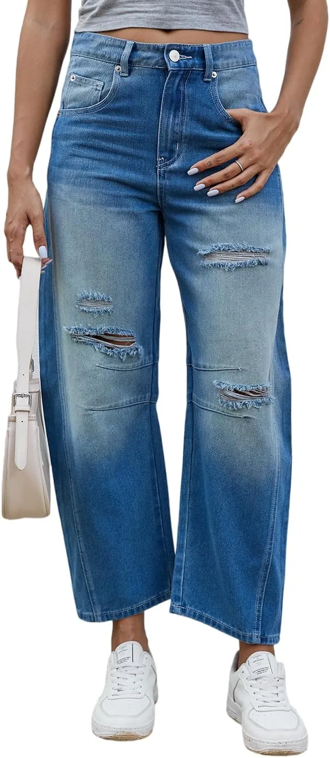 

Джинсы Mid Rise Barrel для женщин широкие укороченные GREAIDEA