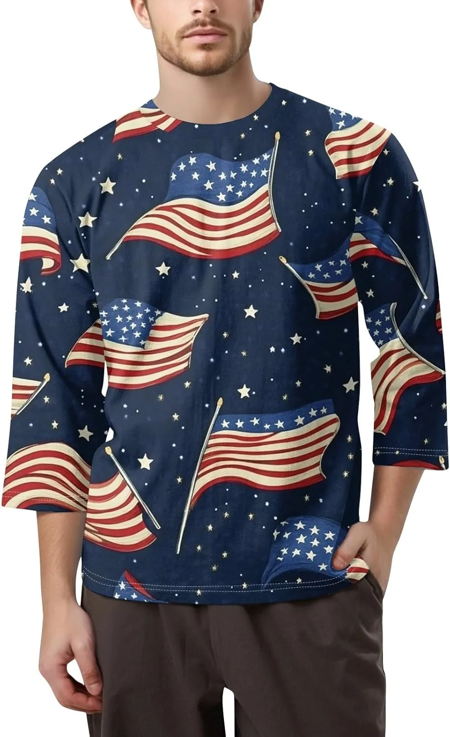 

Футболка WENKOMG1 Men's USA Patriotic Tee Shirt с принтом, 3/4 рукава, размеры S-4XL