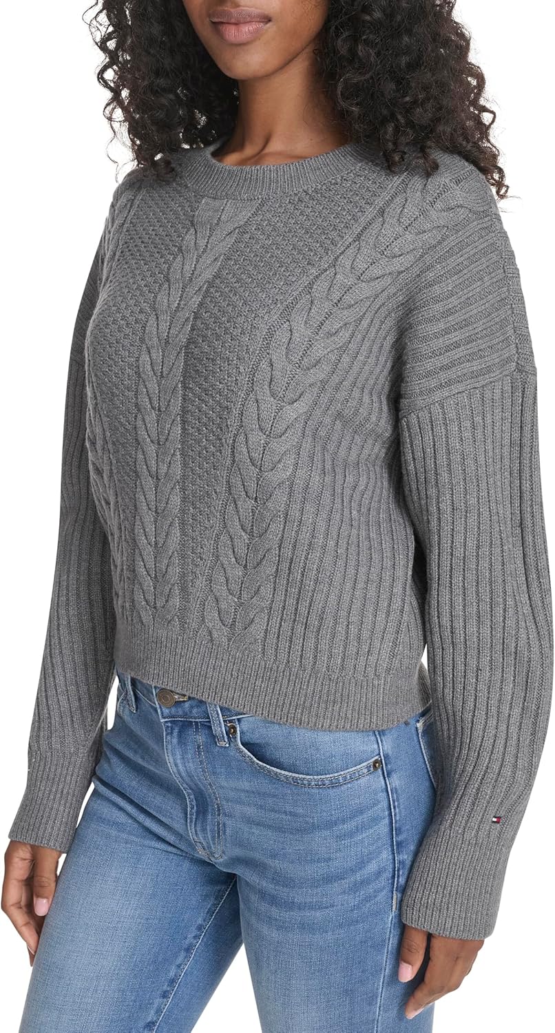 Женский однотонный свитер Bobbi с круглым вырезом Tommy Hilfiger, Fog Heather Grey — фото 3