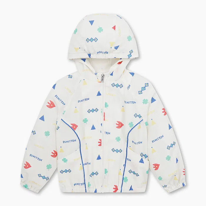 Детская ветровка с мульти-паттерном цвета айвори от Benetton Kids