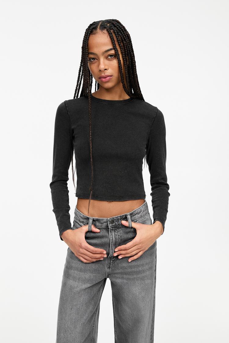 

Футболка с длинным рукавом Pull And Bear, серый
