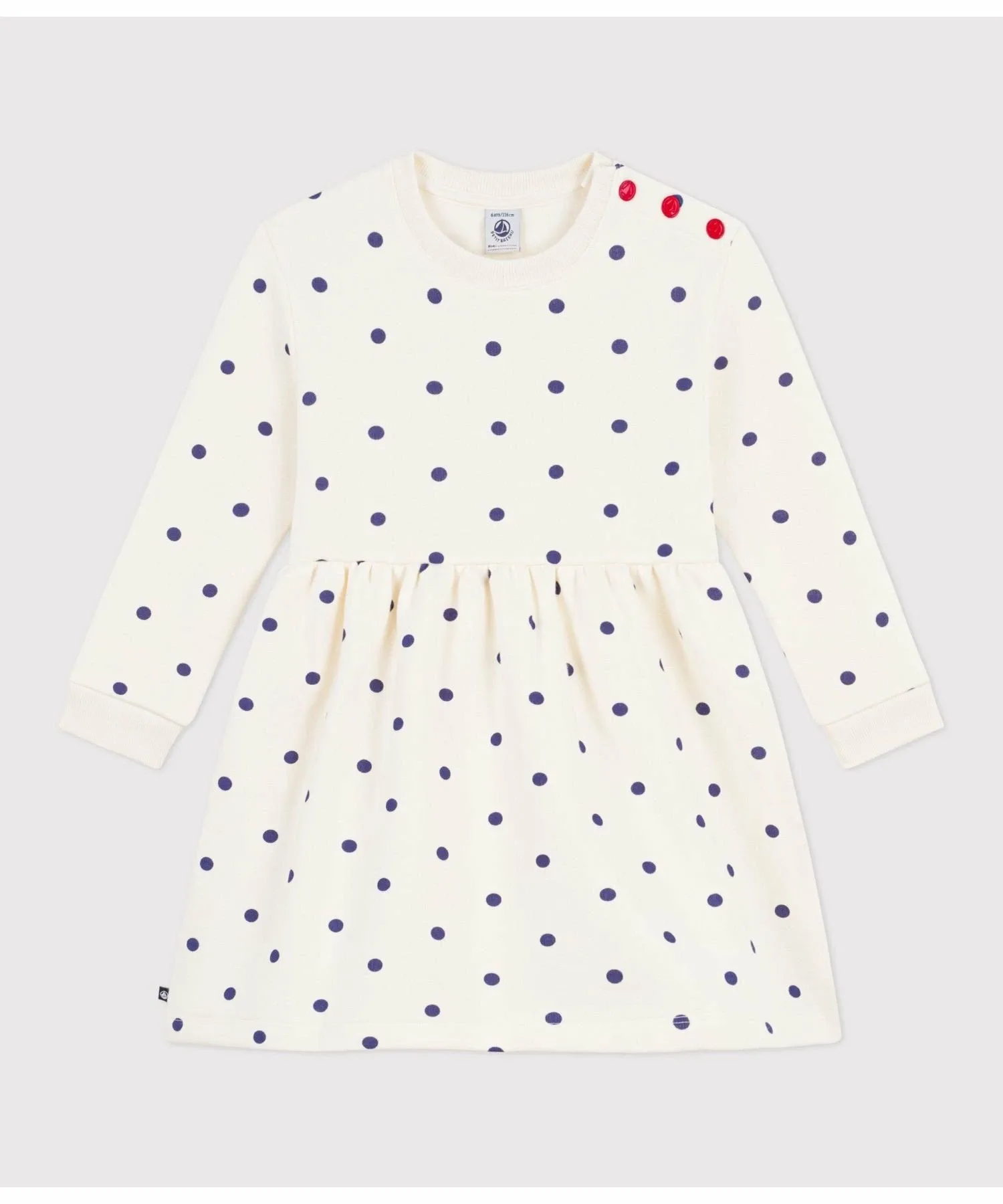 Платье в горошек на флисовой подкладке PETIT BATEAU, Off-white/blue