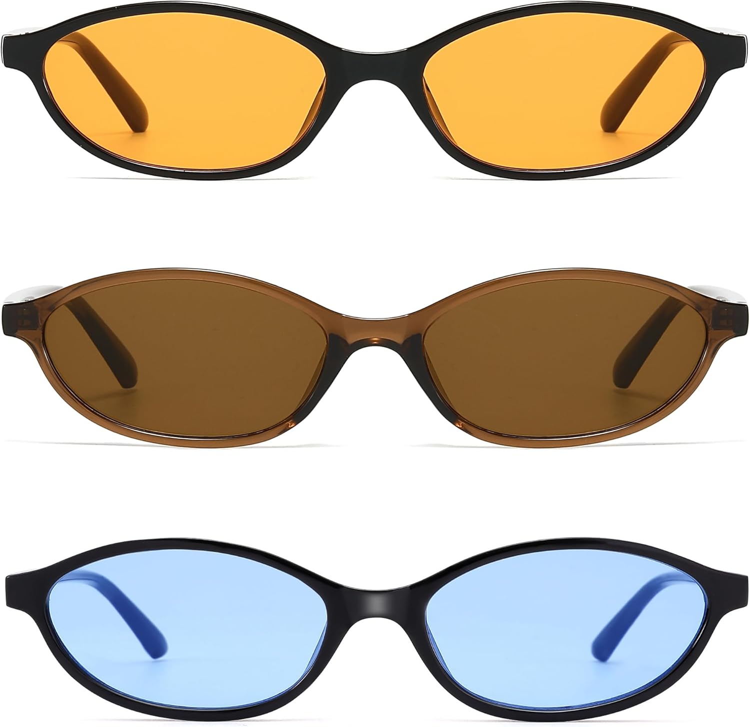 

Солнцезащитные очки NULOOQ в стиле ретро, ​​овальные, «кошачий глаз», для женщин, модные маленькие узкие солнцезащитные очки в стиле 90-х. Дизайнерские солнцезащитные очки, A4* (Black/Orange + Brown/Brown + Black/Blue) - 3 Pack