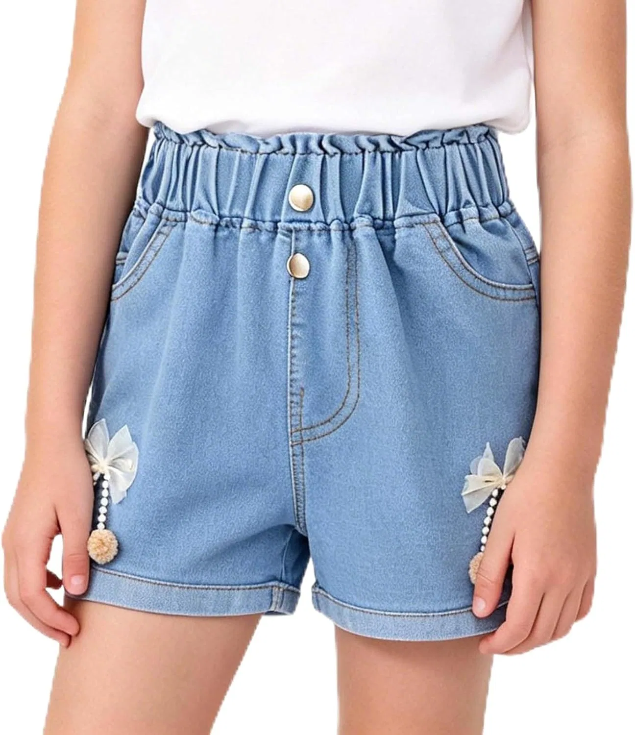 Джинсовые шорты с бантом, Zzalalana, Blue, 2-13 лет
