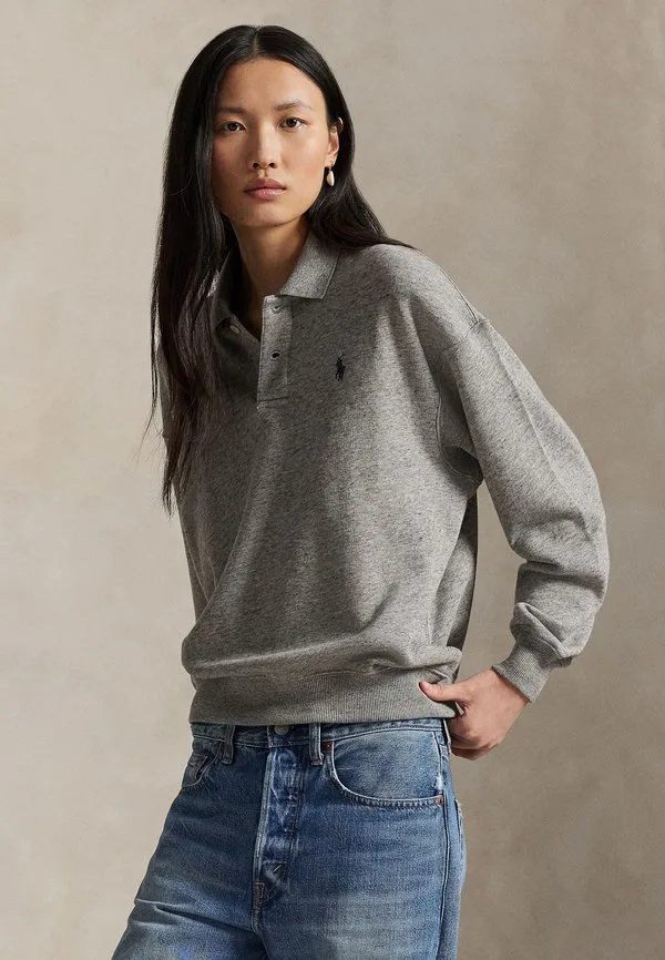 Легкая флисовая толстовка-поло с длинными рукавами Polo Ralph Lauren, Dark Vintage Heather