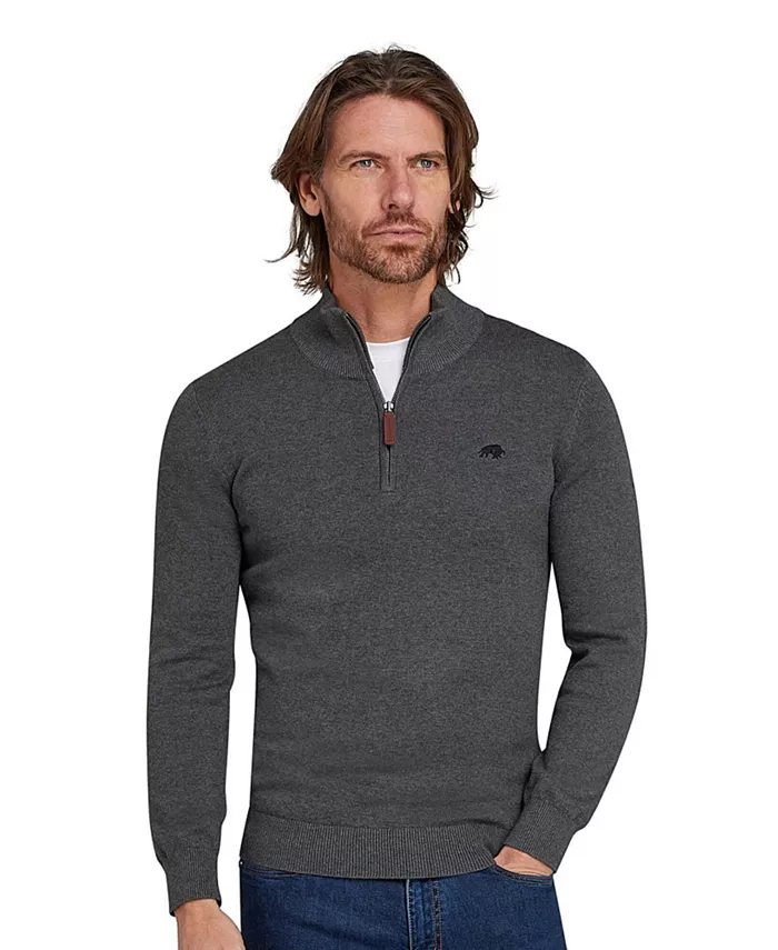 

Мужская кофта с молнией на четверть из хлопка и кашемира Raging Bull, серый