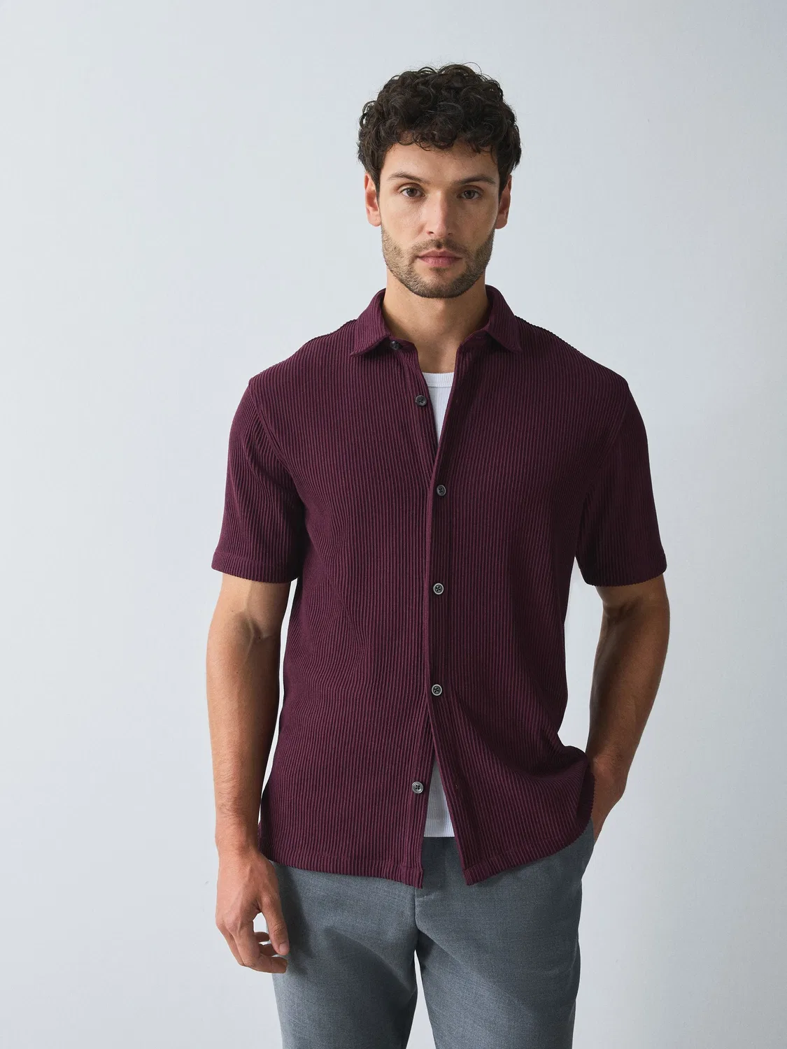 Рубашка с коротким рукавом текстурированная, Red Textured Jersey Short Sleeve Shirt Next, красный — фото 2