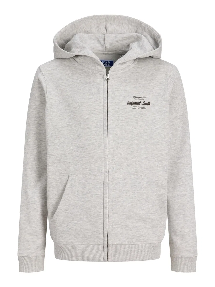 Детская толстовка на молнии Jack & Jones Junior 'JORNORREBRO TYPO' в бело-пятнистом цвете