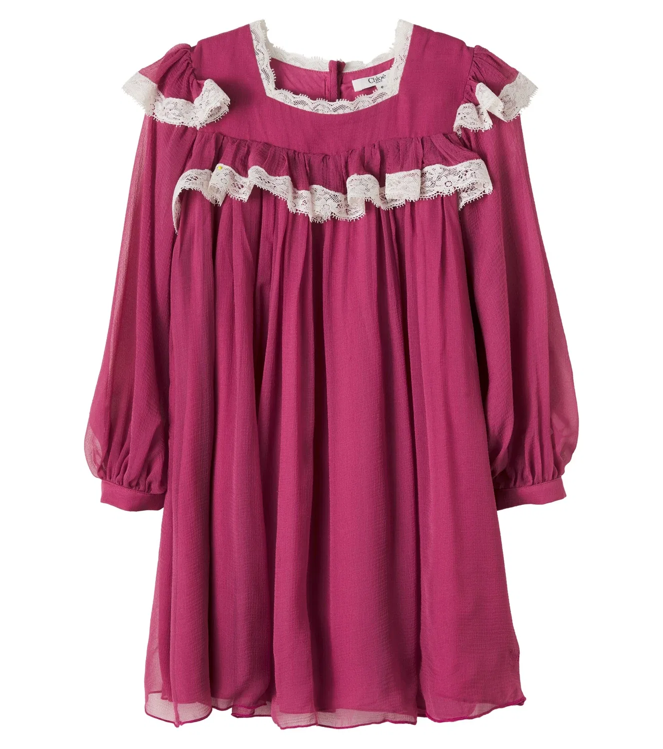 Нарядное шелковое платье с кружевной отделкой Chloé Kids, розовый