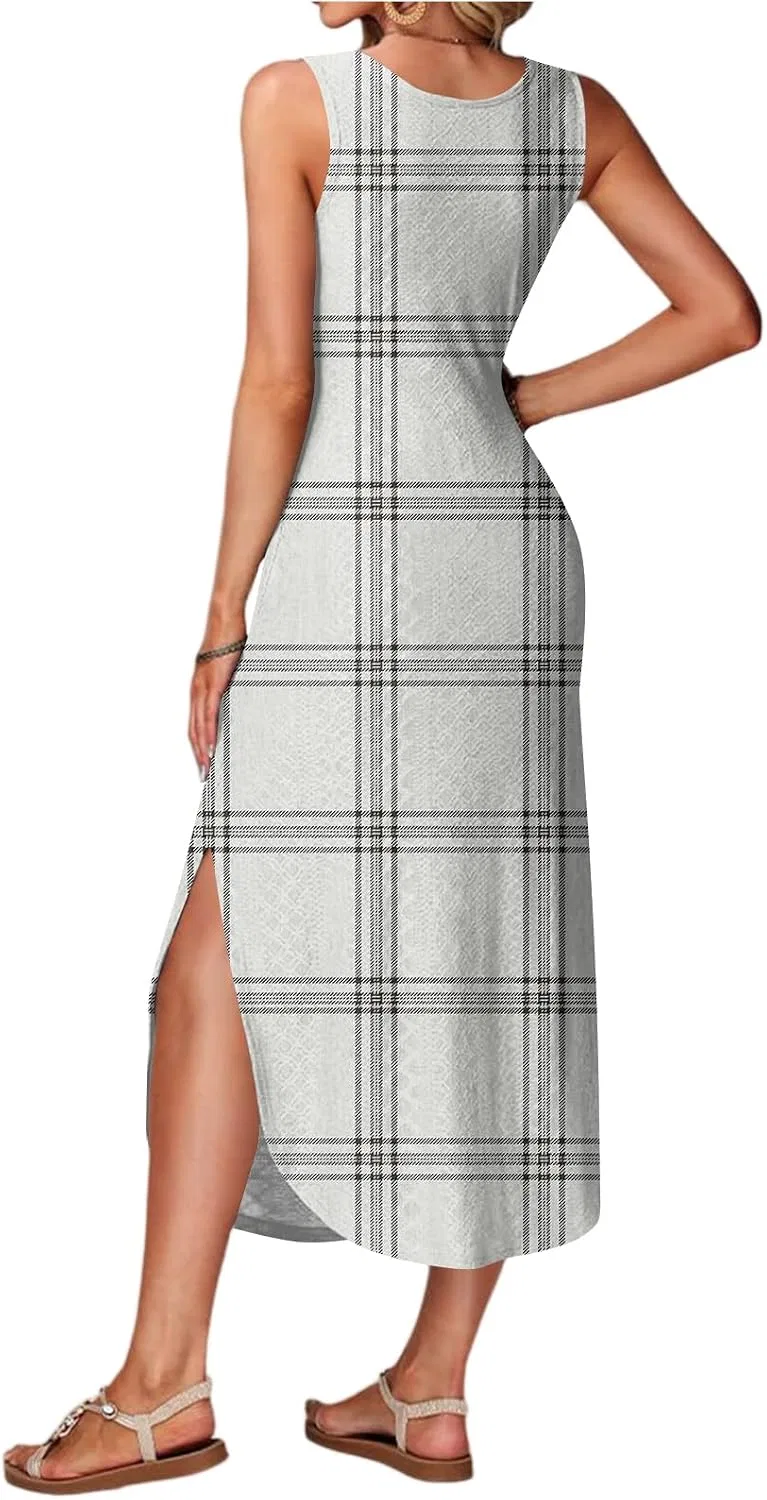 Женское повседневное платье-макси с боковым разрезом, 1-light Gray — фото 2