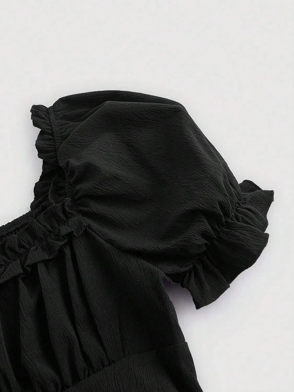 Женское элегантное A-line миди-платье с пышными рукавами, Black — фото 2
