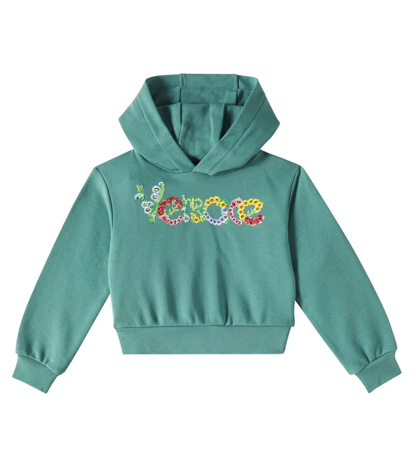 Худи из хлопкового джерси с логотипом Versace Kids, зеленый
