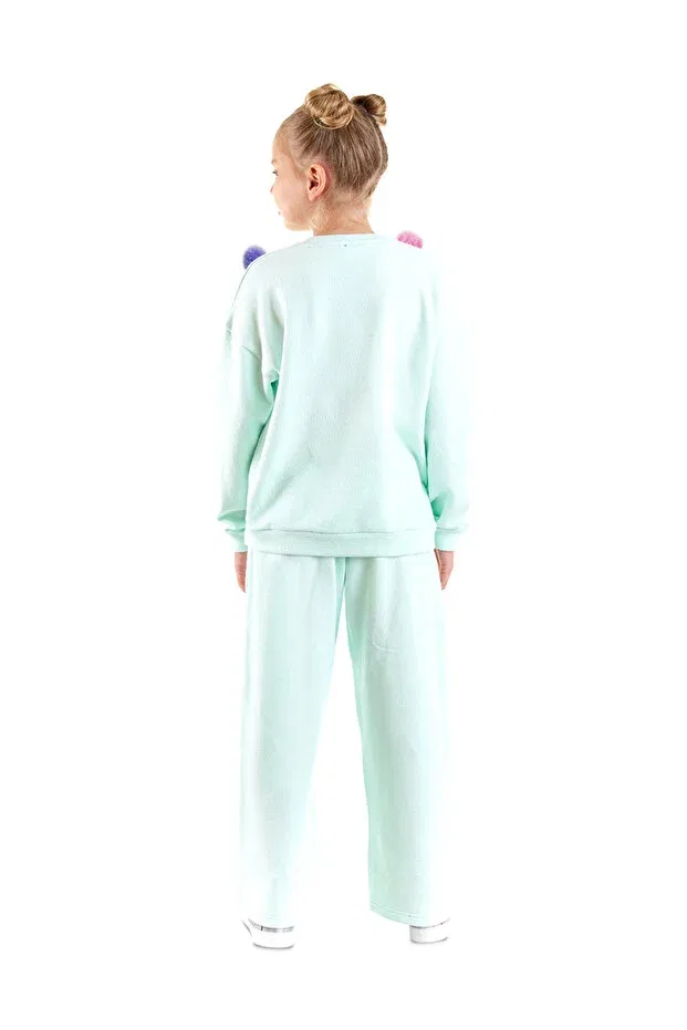 Детский спортивный комплект для девочек с принтом Pompom Mint Denokids, Green — фото 2