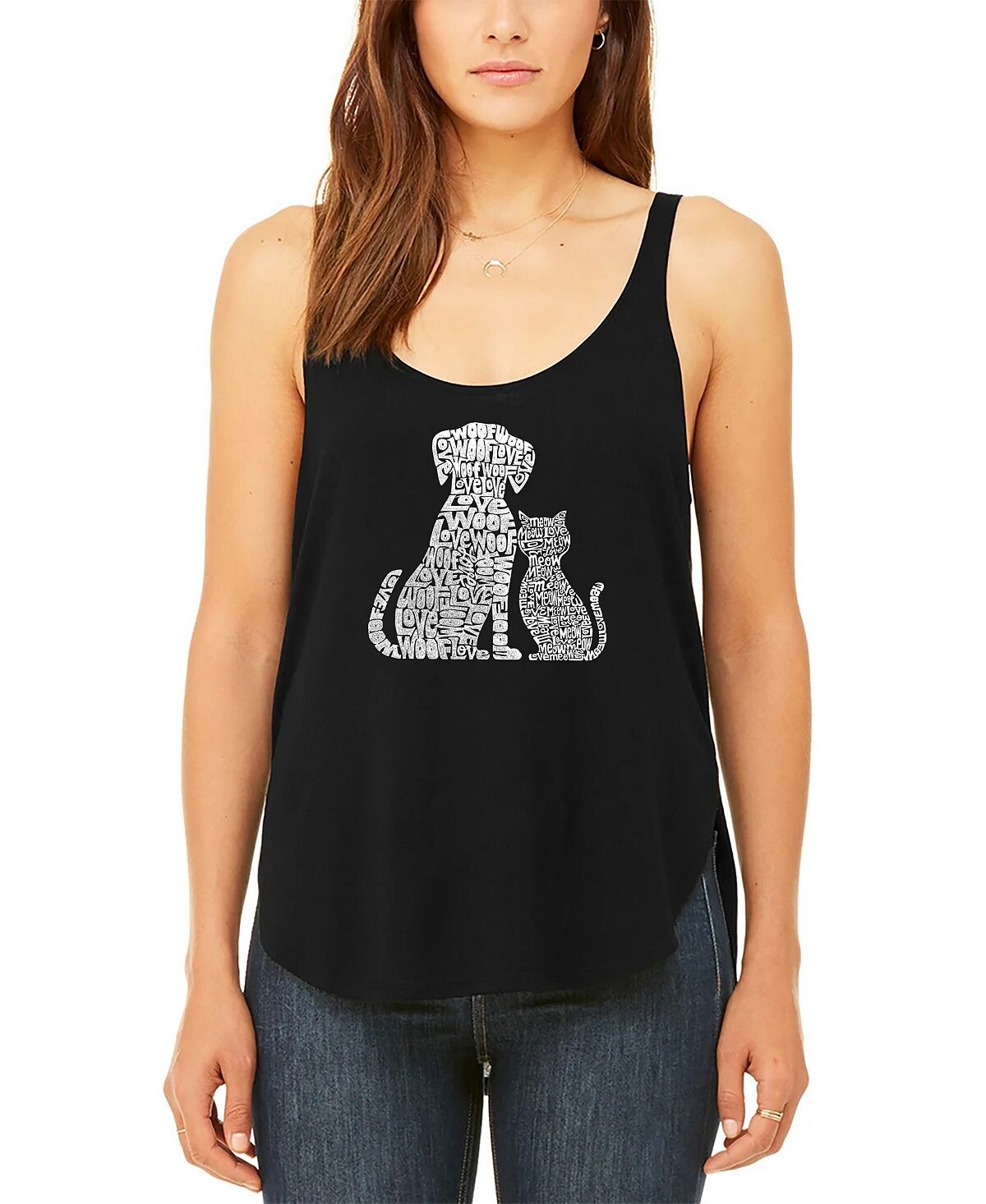 

Женская майка премиум-класса word art flowy dogs and cats LA Pop Art, черный