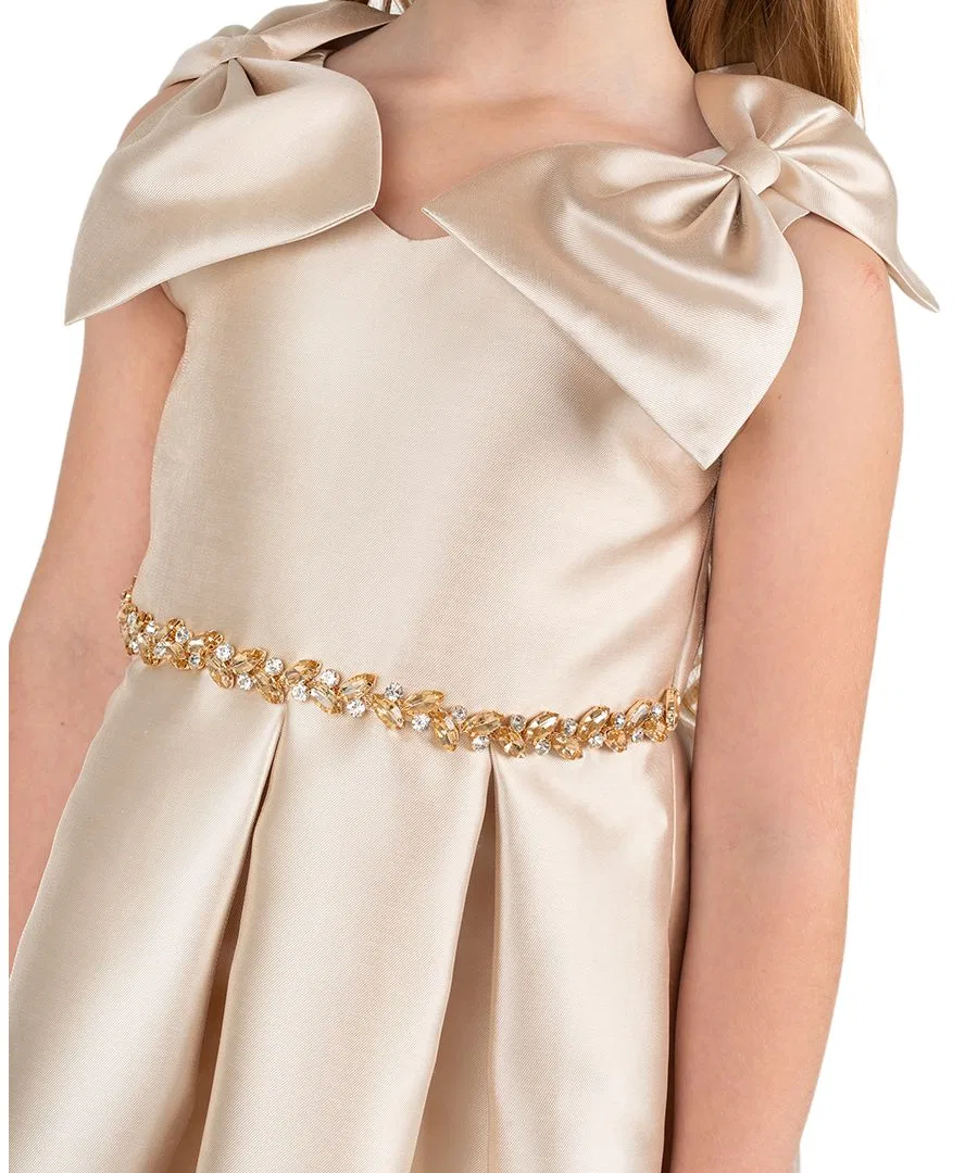 Платье-трапеция с бантом на плечах Mikado Bow Shoulder Pleated Dress Rare Editions, Champagne — фото 2
