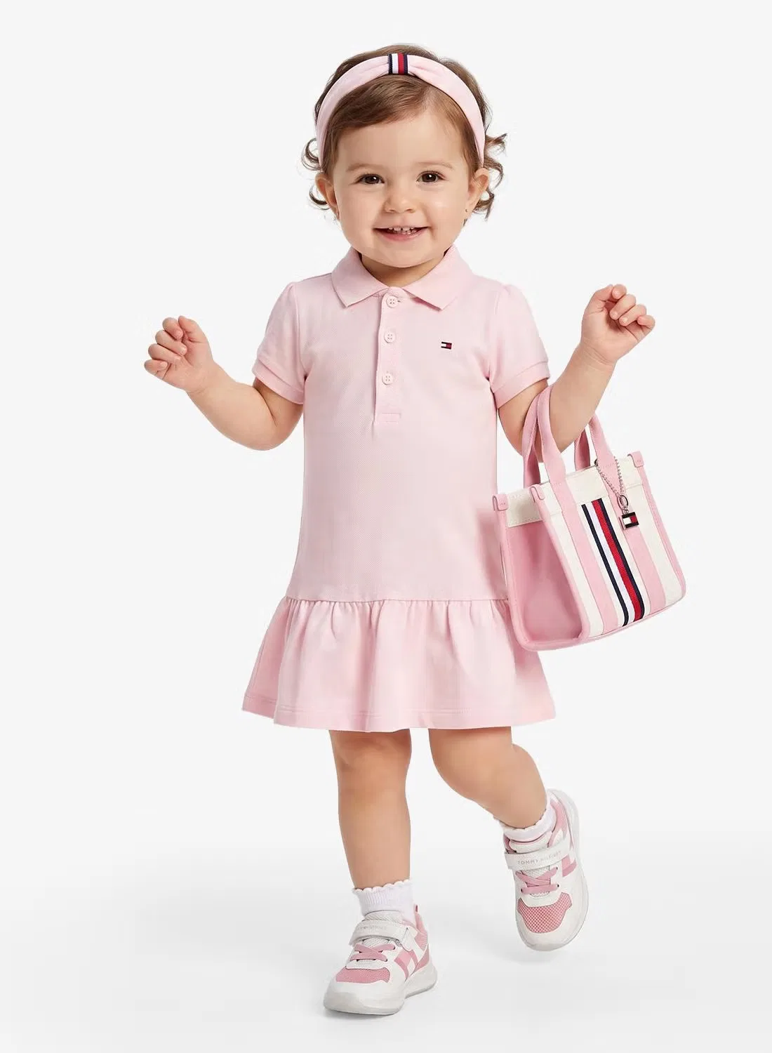 Платье-поло с коротким рукавом с воланами Tommy Hilfiger, светло-розовый