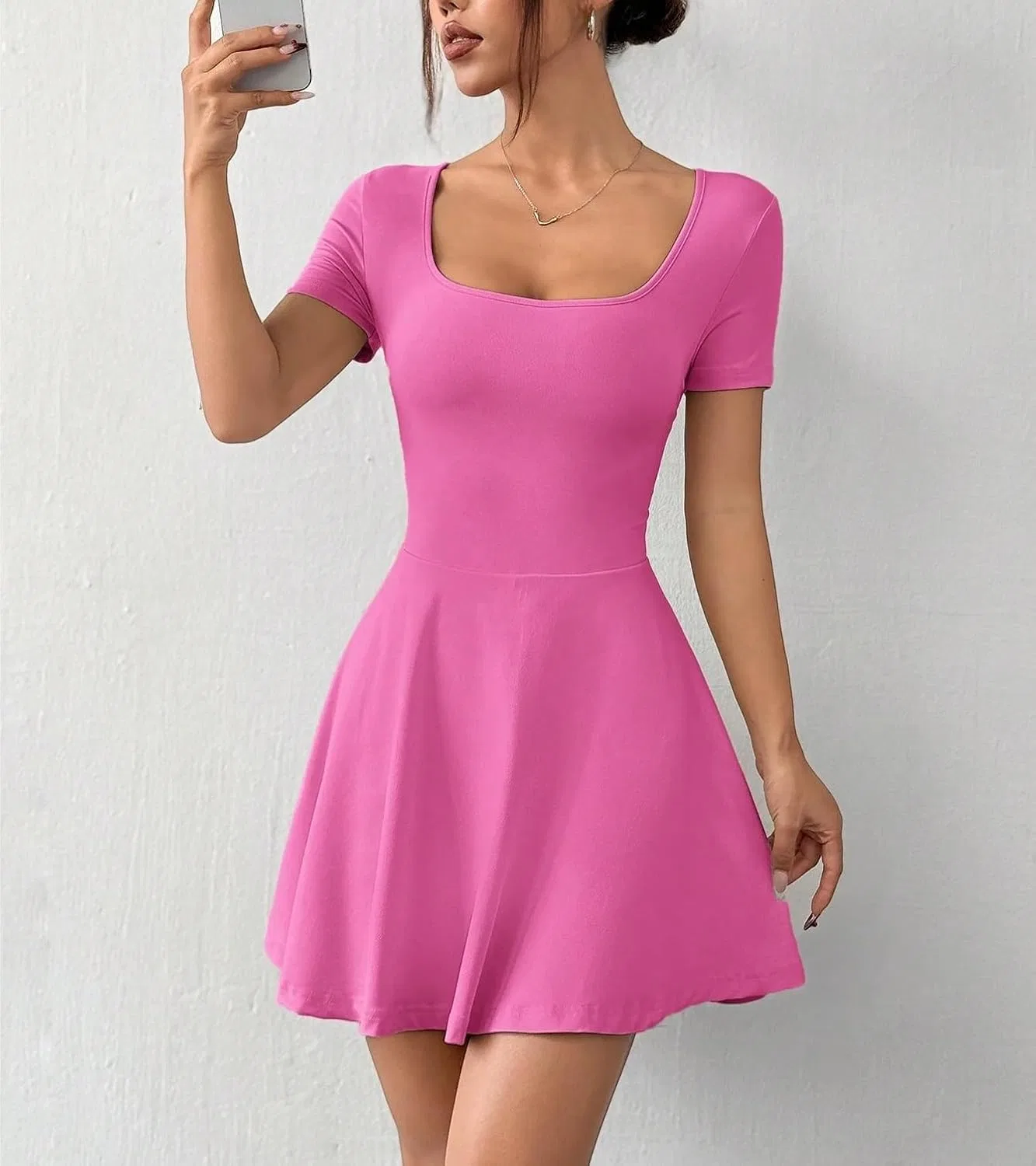 Женское повседневное платье A-силуэта с рюшами, Hot Pink — фото 4