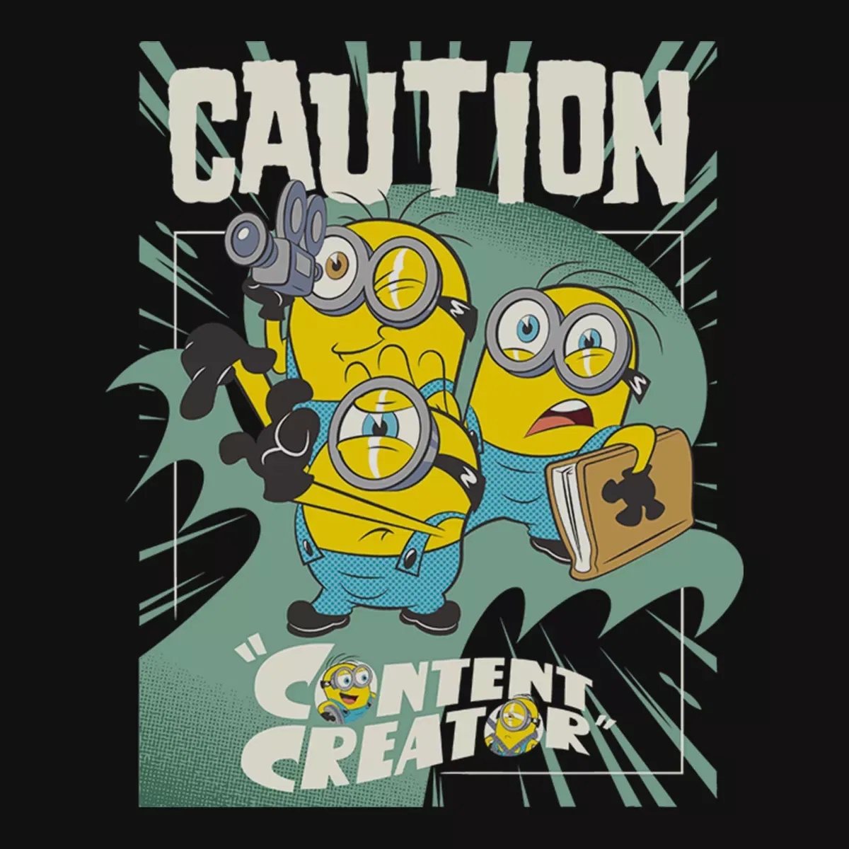 Детская футболка с принтом Caution Content Creator Minions Black — фото 2