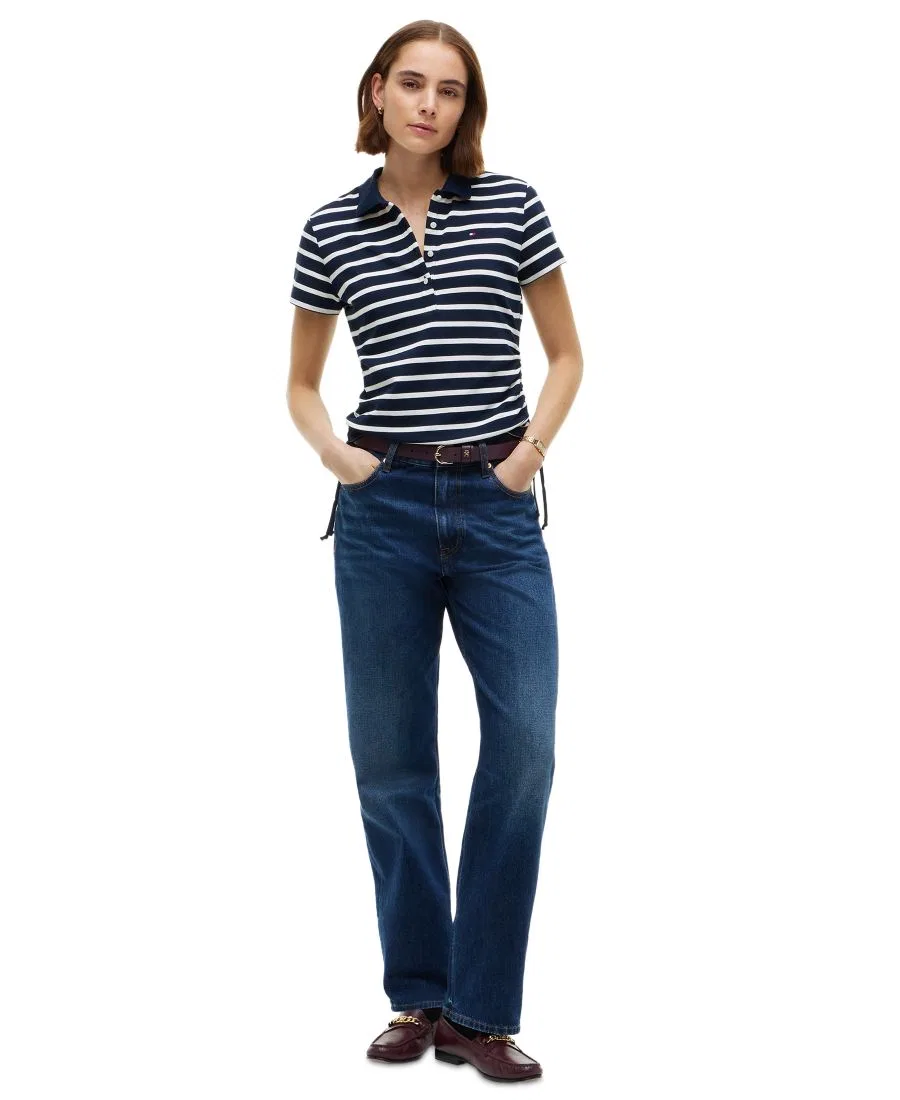 Женская футболка-поло с коротким рукавом и шнурком Tommy Hilfiger, Breton Stp Dark Blue Ecru — фото 2