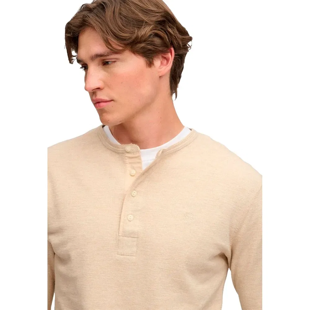 Мужской свитшот из вафельного трикотажа Mini Slub Waffle Grandad Superdry, Beige — фото 4
