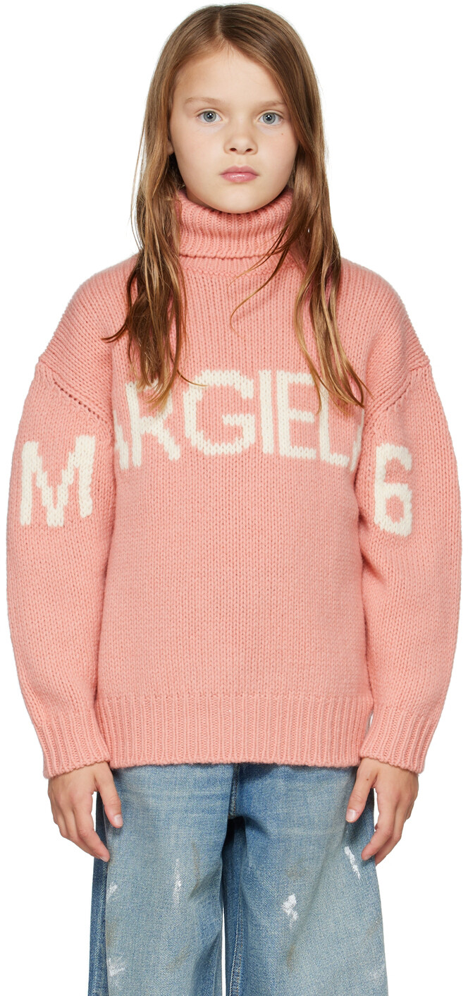 

Детская розовая водолазка вязки интарсия MM6 Maison Margiela, Розовый, Детская розовая водолазка вязки интарсия MM6 Maison Margiela