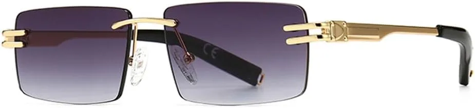 

Солнцезащитные очки в стиле ретро, ​​прямоугольные, без оправы, мужские, золотистый металл, женские, без оправы, защита от УФ-излучения UV400 VFDHN, Gold With Grey