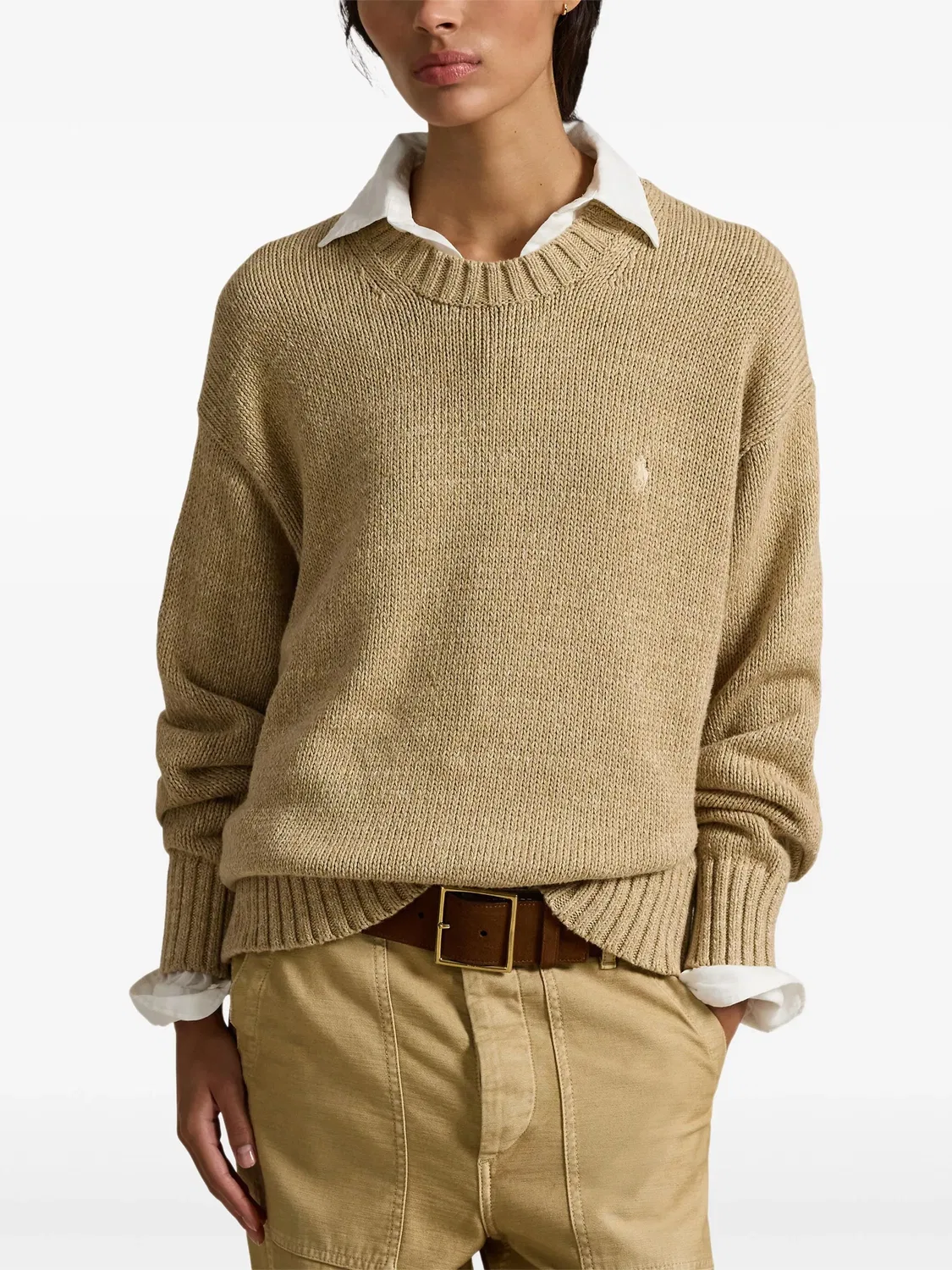 Свитер с круглым вырезом с логотипом Polo Ralph Lauren, нейтральный — фото 4