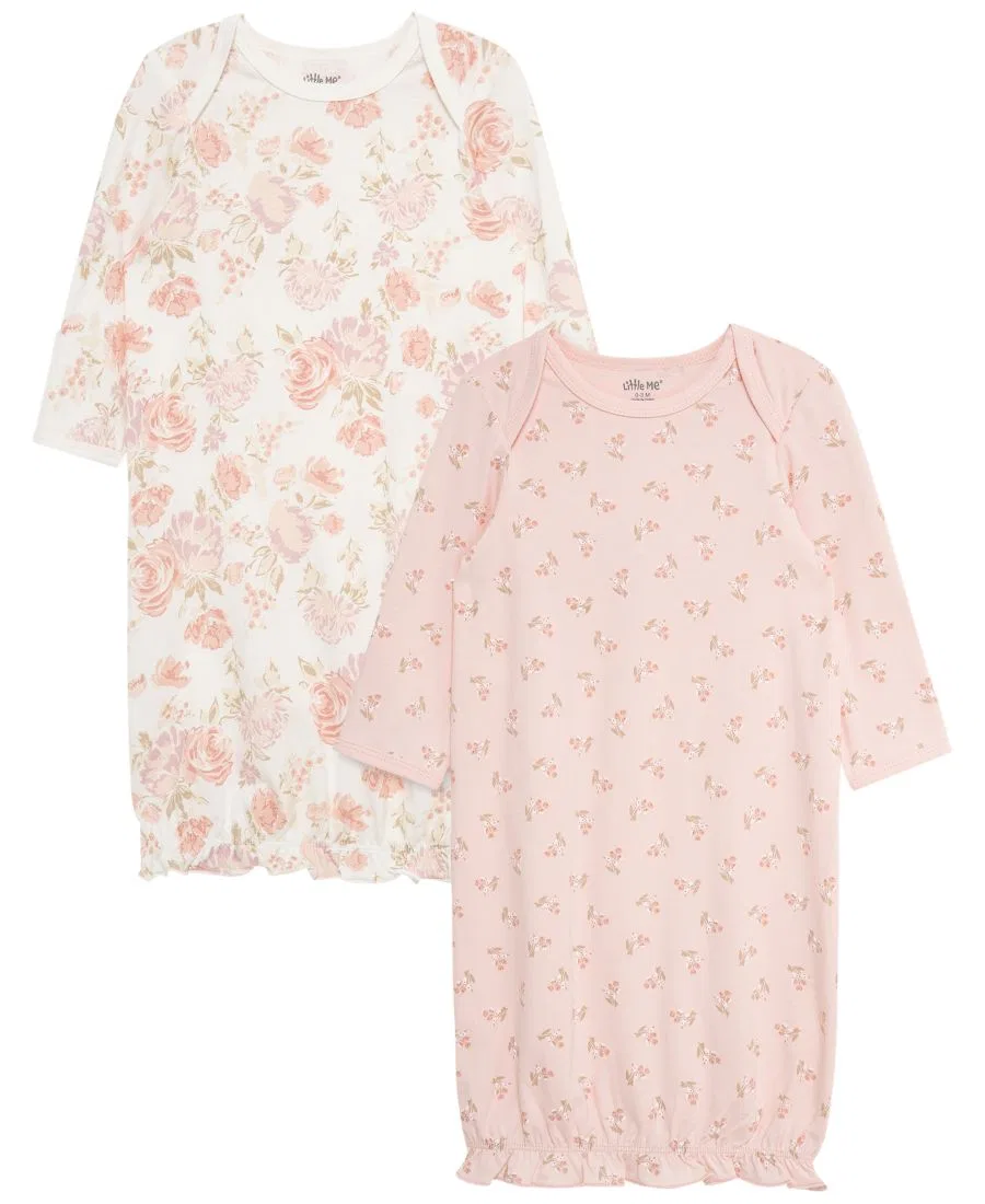 Комплект детских ночных рубашек с длинным рукавом, с принтом Little Me, Pink Floral
