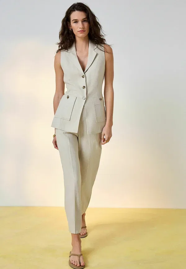 Жилет из льна и вискозы Waistcoat Next Neutral, нейтральный — фото 2