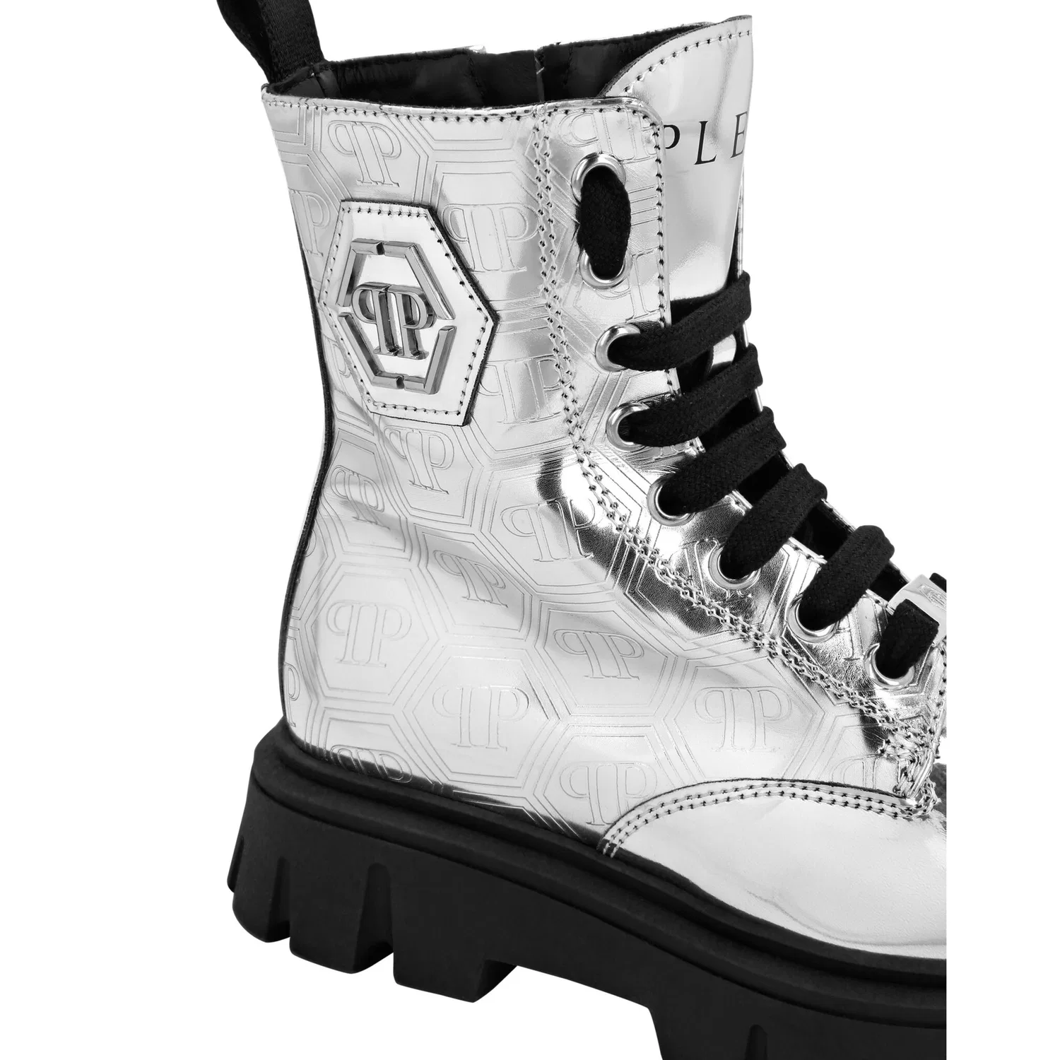 Детские ботинки с блестящим покрытием Hexagon PHILIPP PLEIN, Silver — фото 2