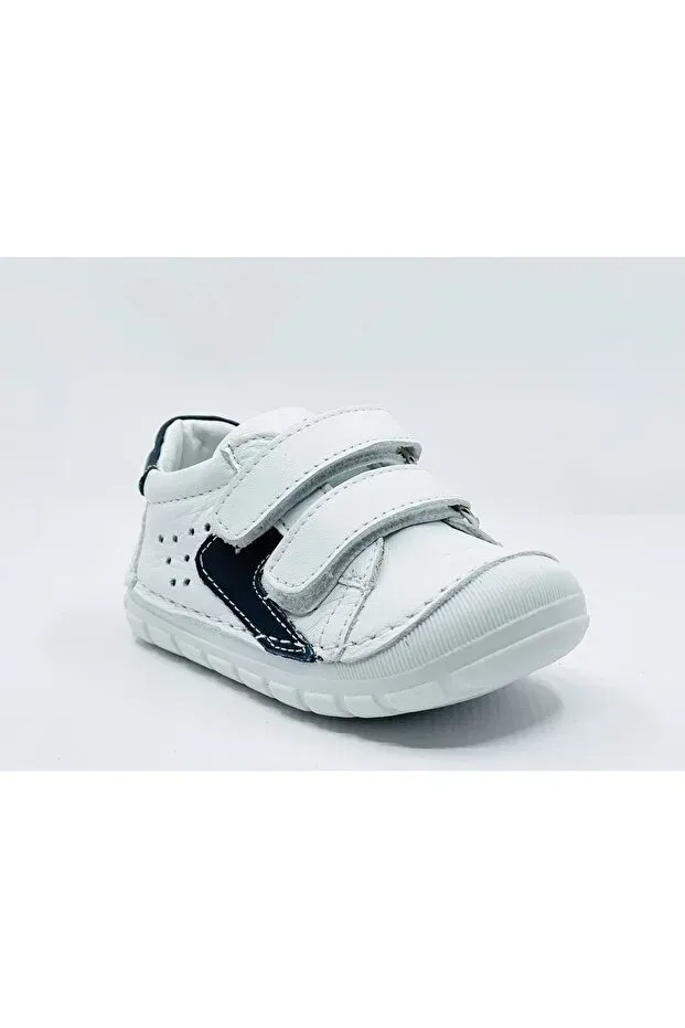 Детские туфли для мальчиков на липучке Leather and anatomical sole extra soft men's first step shoes Elma Şekeri, White — фото 2