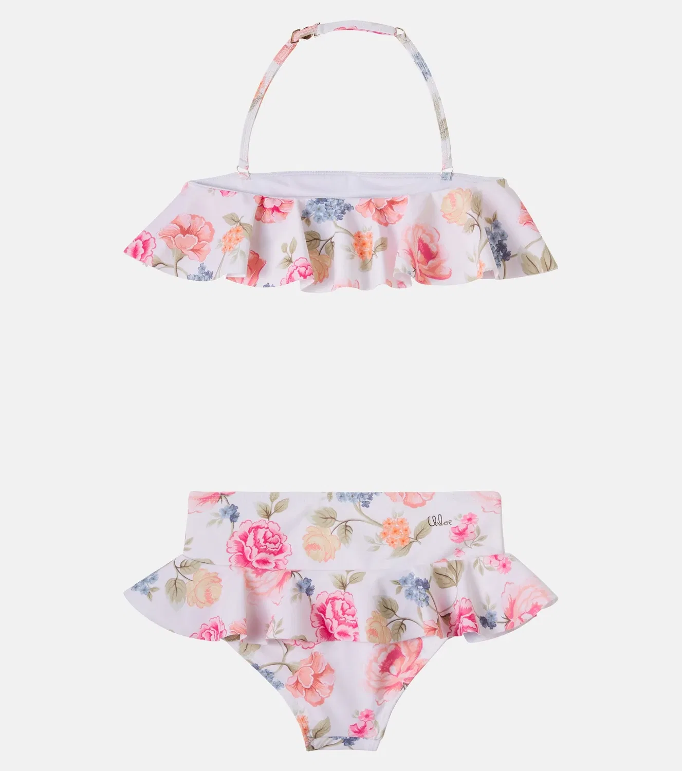 Комплект бикини с цветочным принтом и оборками Chloé Kids, белый — фото 2