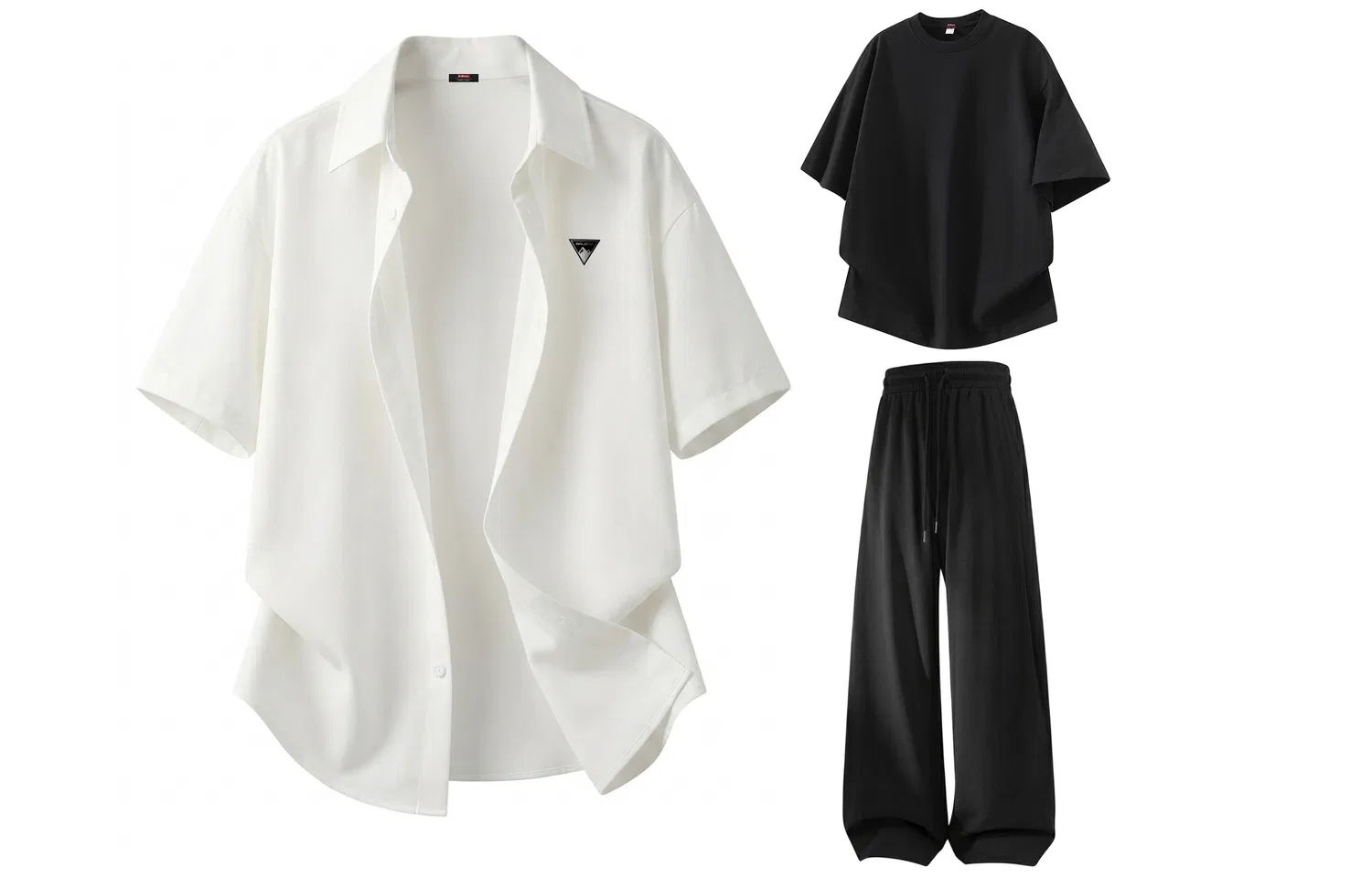 Детский комплект спортивной одежды с DIY-нашивками BALENO, White Shirt+Black T-Shirt+Black Pants