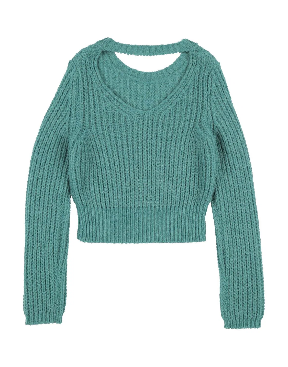 Свитер с воротником-стойкой Ribbed-Knit Liu Jo, бирюзовый — фото 2