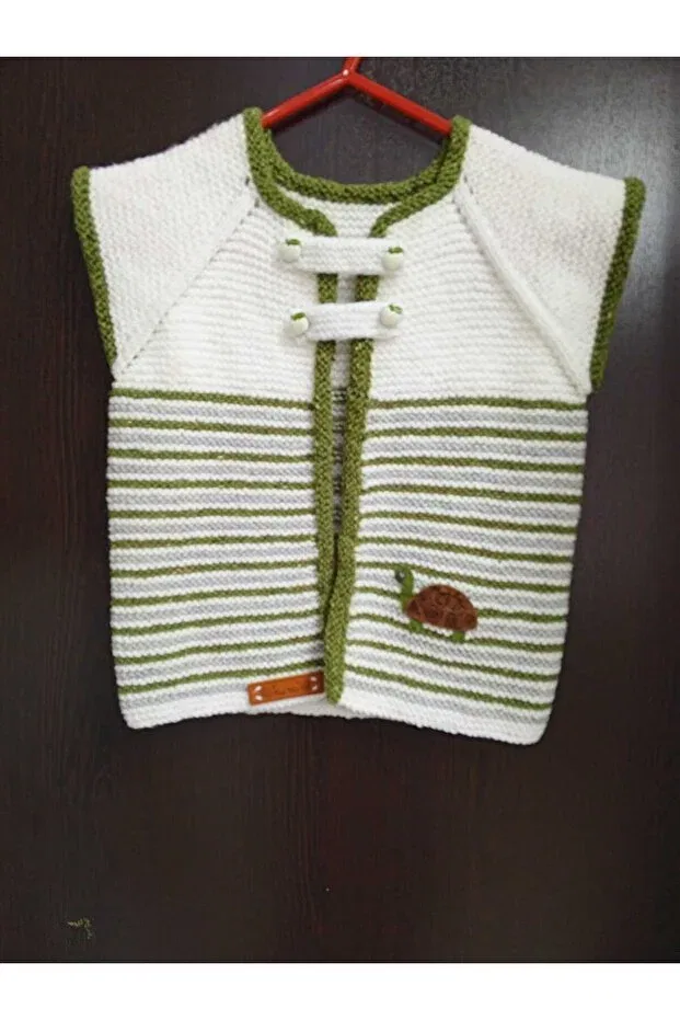 Детский кардиган для новорожденных в полоску Hand knitted children's cardigan Esmasultan, Green