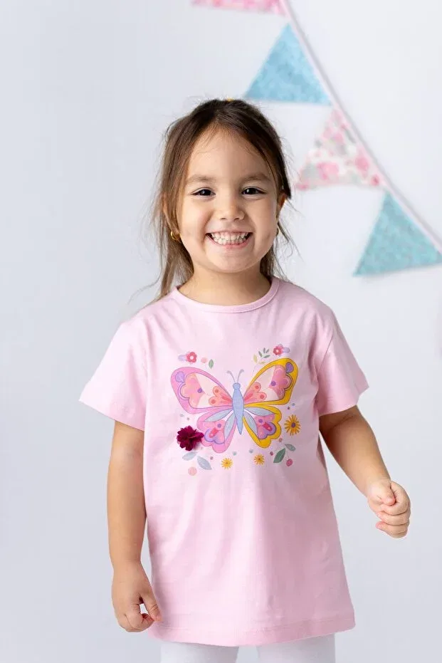 Детская футболка для девочек с принтом Butterfly Printed 3D Flower Pattern Generic Brands, Pink