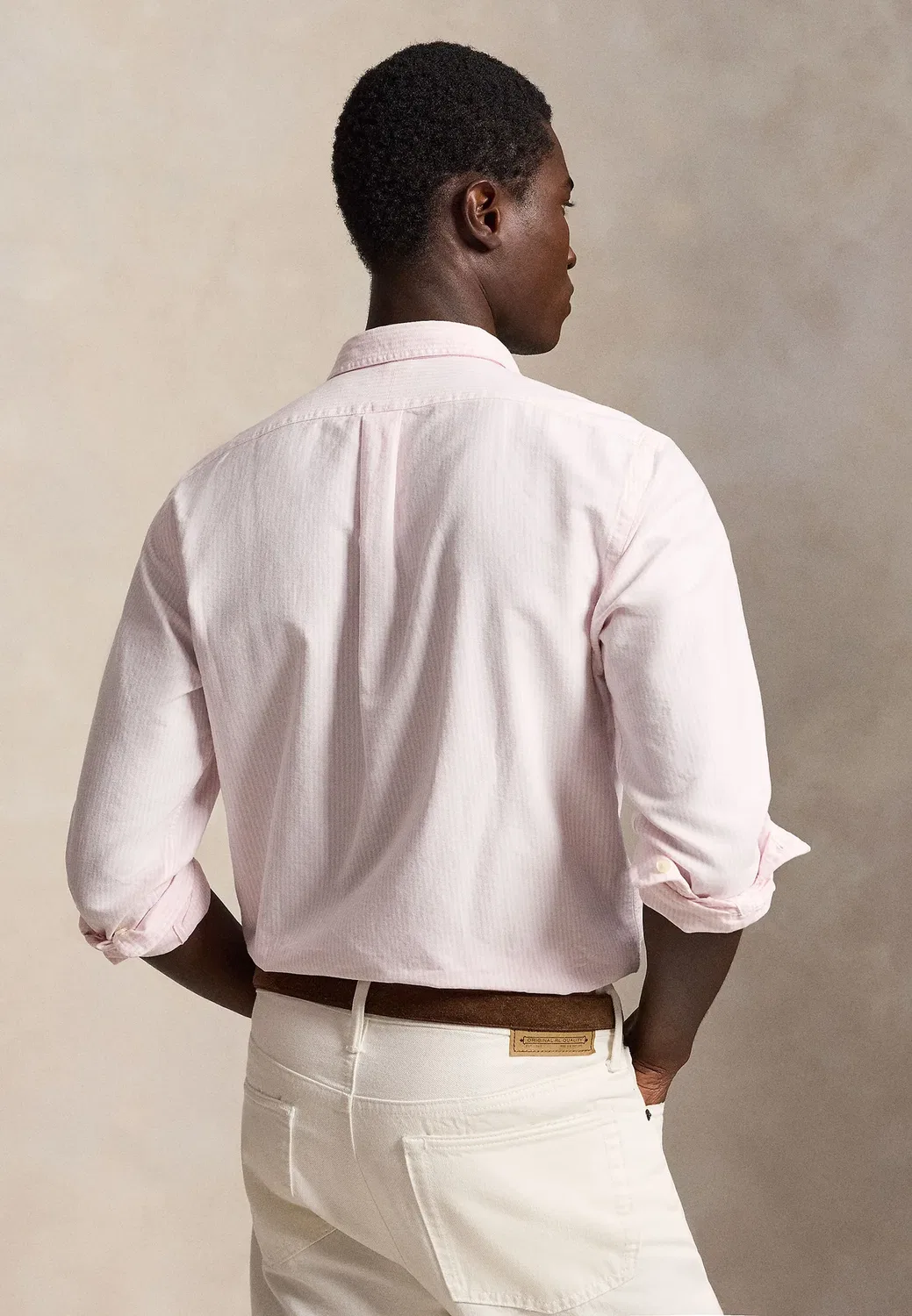 Приталенная полосатая рубашка-оксфорд - рубашка Polo Ralph Lauren, Carmel Pink/White — фото 3