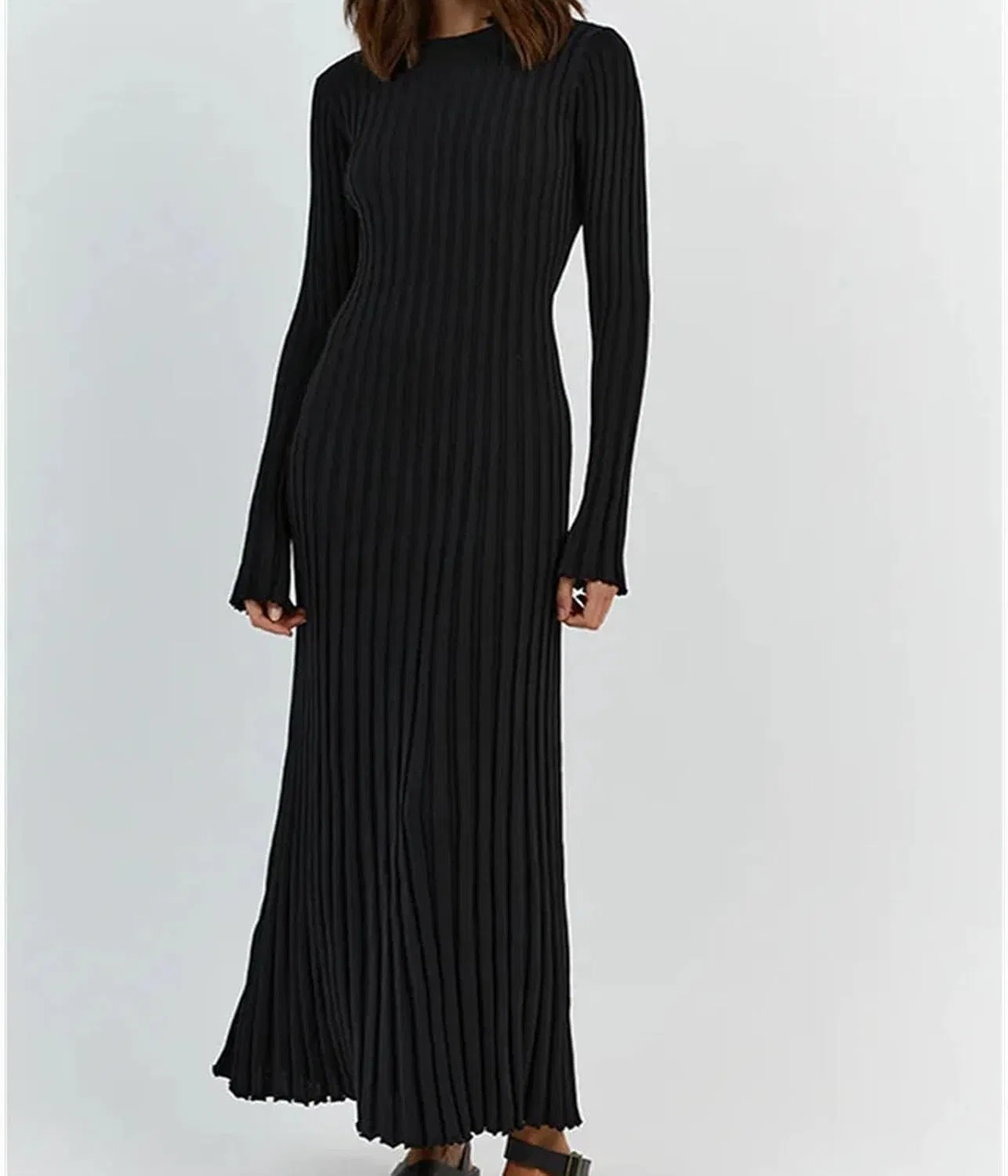 Женское вязаное платье-свитер с круглым вырезом Bodycon, Black — фото 4