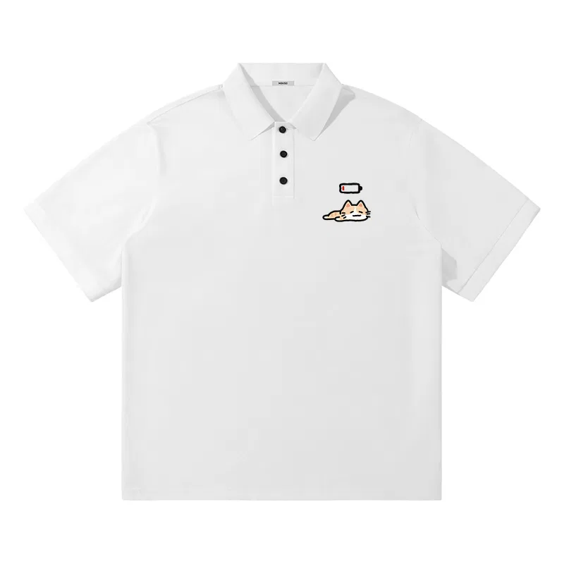 Детское поло свободного кроя Premium Texture White Tired Orange Cat Chest Logo MINISO, White
